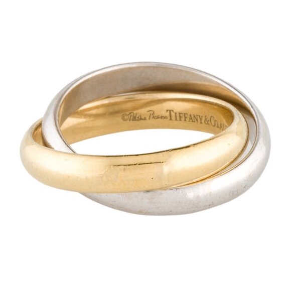 TIFFANY & CO. 18K 750 YELLOW GOLD & WHITE GOLD TWO-TONE MELODY RING - Picture 3 of 10